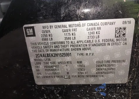 2017 Chevrolet Equinox Ls from USA, damaged, VIN 2GNALBEK2H1525991